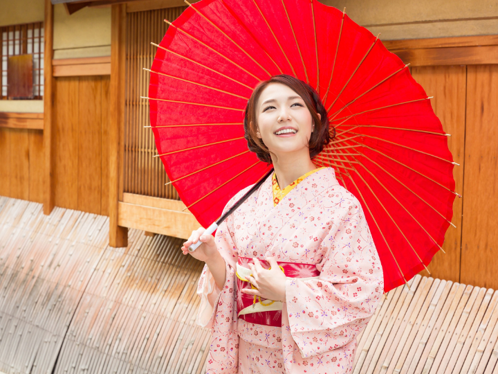 Woman in a red kimono